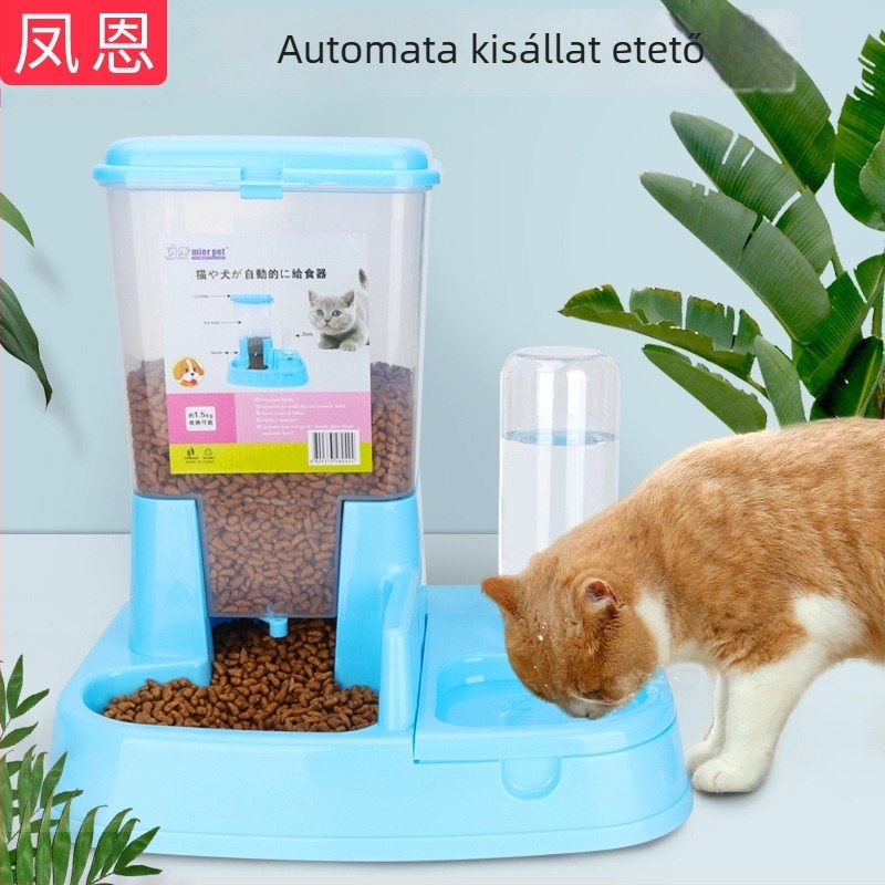 Automata macska etető dupla tál és ivó víz adagoló, 2-in-1 kialakítás, ABS anyag