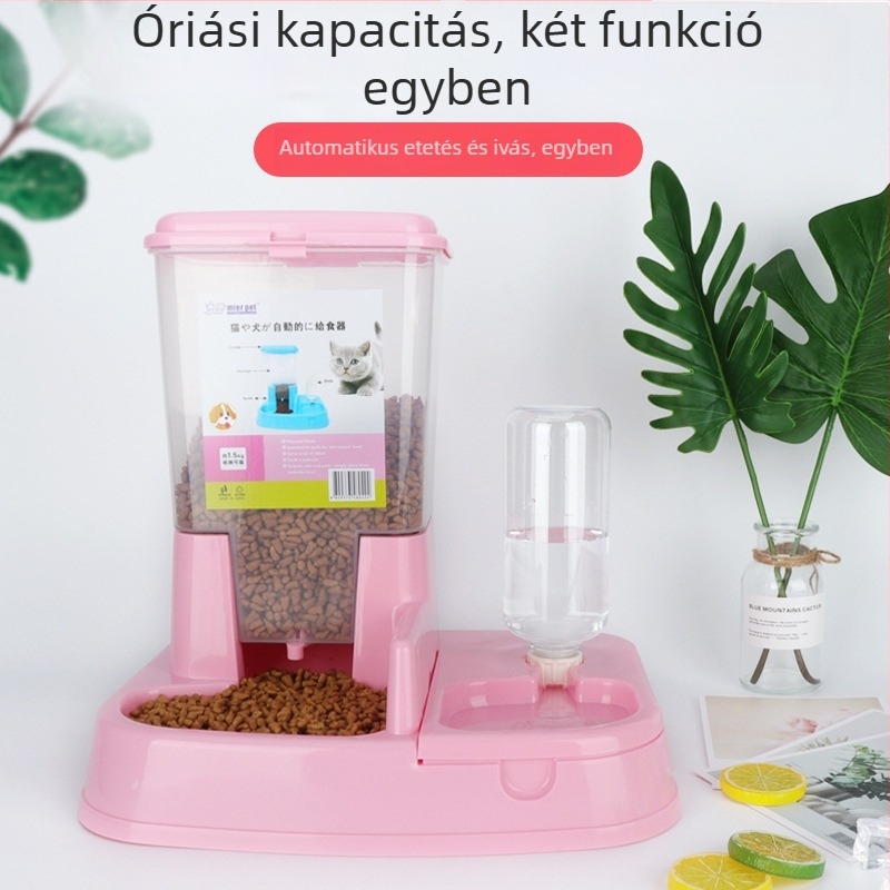 Automata macska etető dupla tál és ivó víz adagoló, 2-in-1 kialakítás, ABS anyag