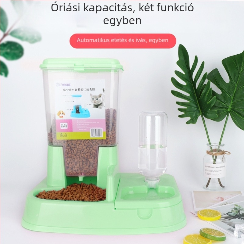 Automata macska etető dupla tál és ivó víz adagoló, 2-in-1 kialakítás, ABS anyag