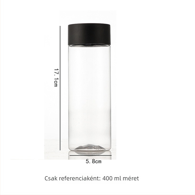 Cilindrikus egyszer használatos hideg tea üveg, 300–500 ml, PET/poliészter, biológiailag lebomló, logónyomás lehetséges