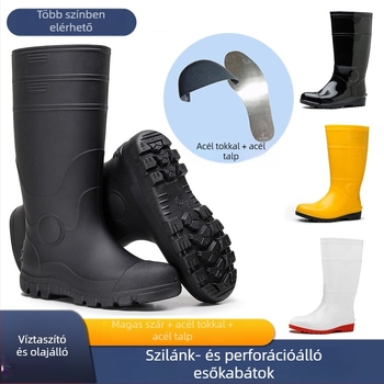 Ipari esőcsizmák, magas szárú, acélorrú, vízálló PVC kivitel