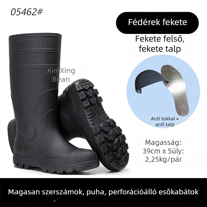Ipari esőcsizmák, magas szárú, acélorrú, vízálló PVC kivitel