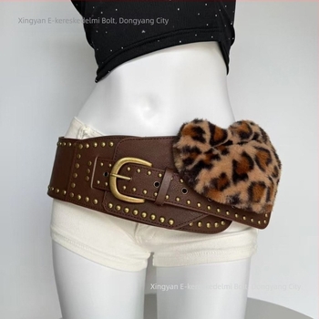 Leopard mintás műbőr öv, varrott dizájn, ötvözet csattal, keskeny szélesség <2 cm, tűs zár, utcai stílus