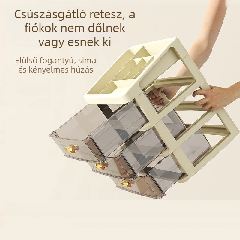 Műanyag asztali tároló rekeszekkel irodai kellékek és kozmetikumok számára