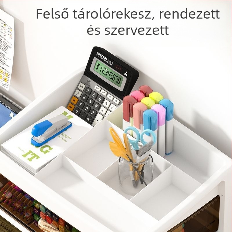 Műanyag asztali tároló rekeszekkel irodai kellékek és kozmetikumok számára