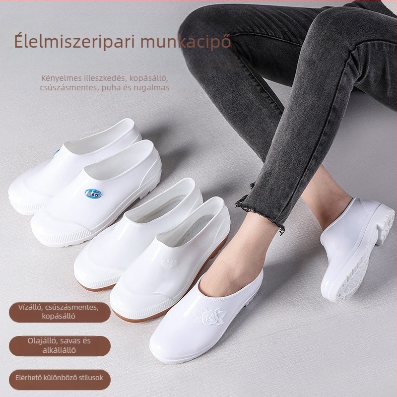 Élelmiszer-minőségű konyhai csúszásmentes slip-on lábbeli, alacsony szárú, PVC anyagú, vízálló és sav-bázis ellenálló, uniszex