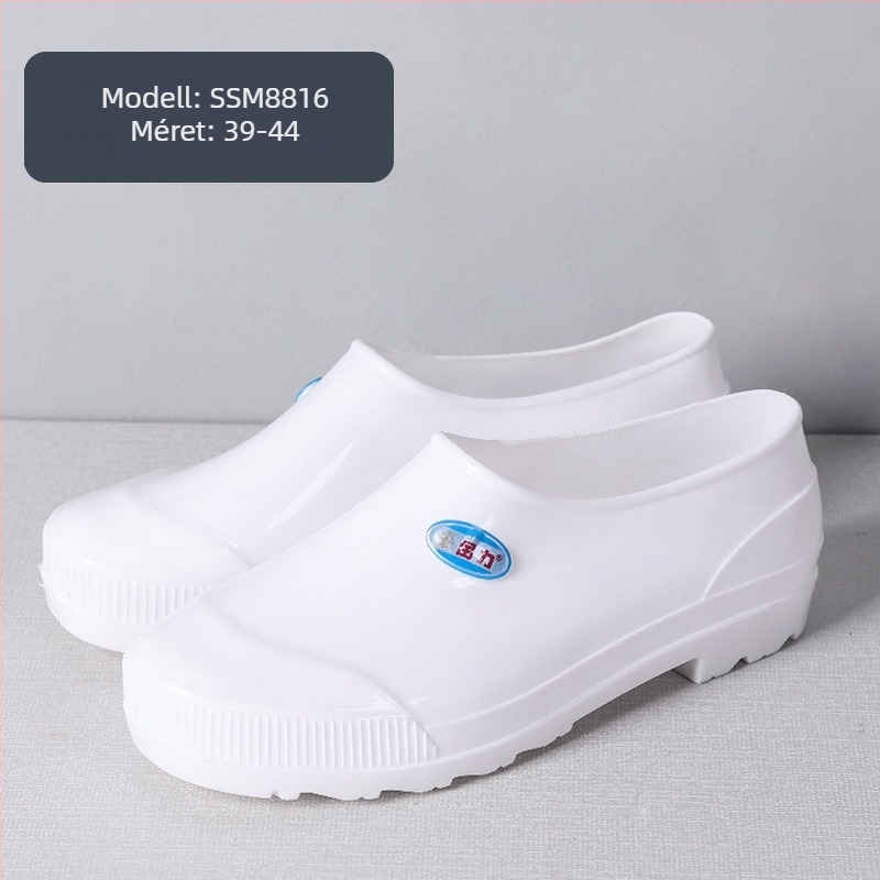 Élelmiszer-minőségű konyhai csúszásmentes slip-on lábbeli, alacsony szárú, PVC anyagú, vízálló és sav-bázis ellenálló, uniszex
