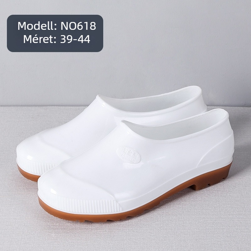 Élelmiszer-minőségű konyhai csúszásmentes slip-on lábbeli, alacsony szárú, PVC anyagú, vízálló és sav-bázis ellenálló, uniszex