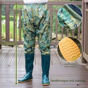 Térdig érő esőcsizma, magas szár, műanyag felsőrész, gumitalp, vízálló, csúszásmentes