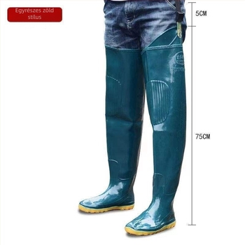 Térdig érő esőcsizma, magas szár, műanyag felsőrész, gumitalp, vízálló, csúszásmentes