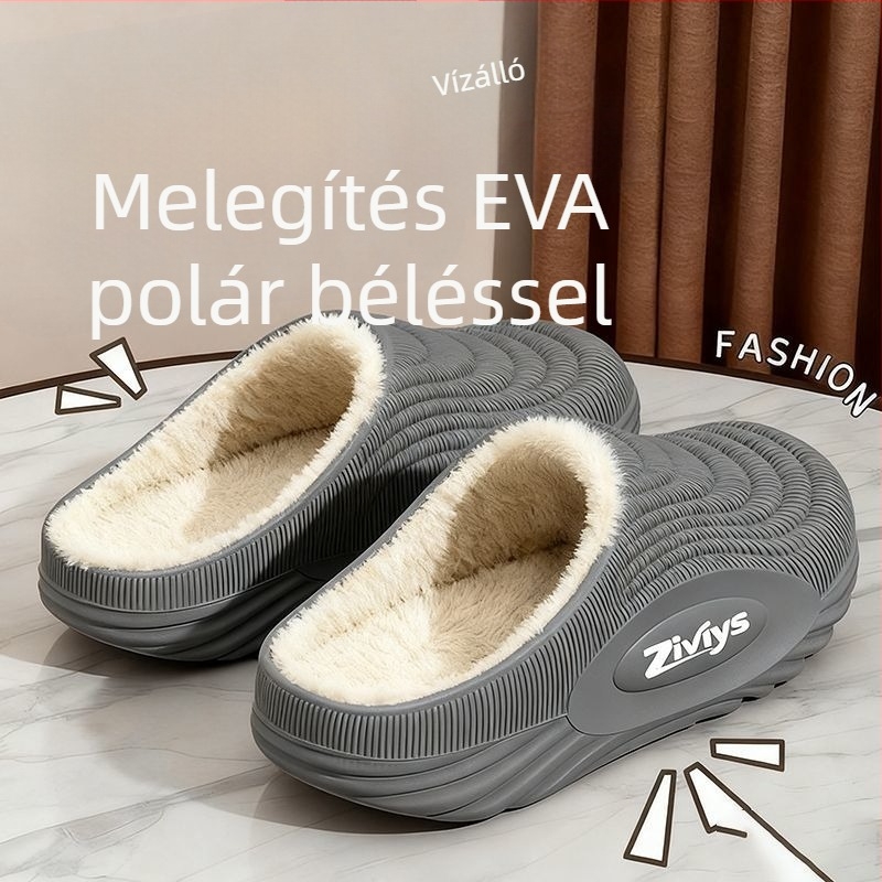 2025-ös új férfi papucs vastag talppal, vízálló és csúszásmentes, meleg béléses, otthonra és kültérre