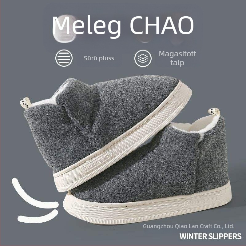 Férfi beltéri papucs sarokkal, fleece béléssel, csúszásmentes PVC talppal, velúr felső