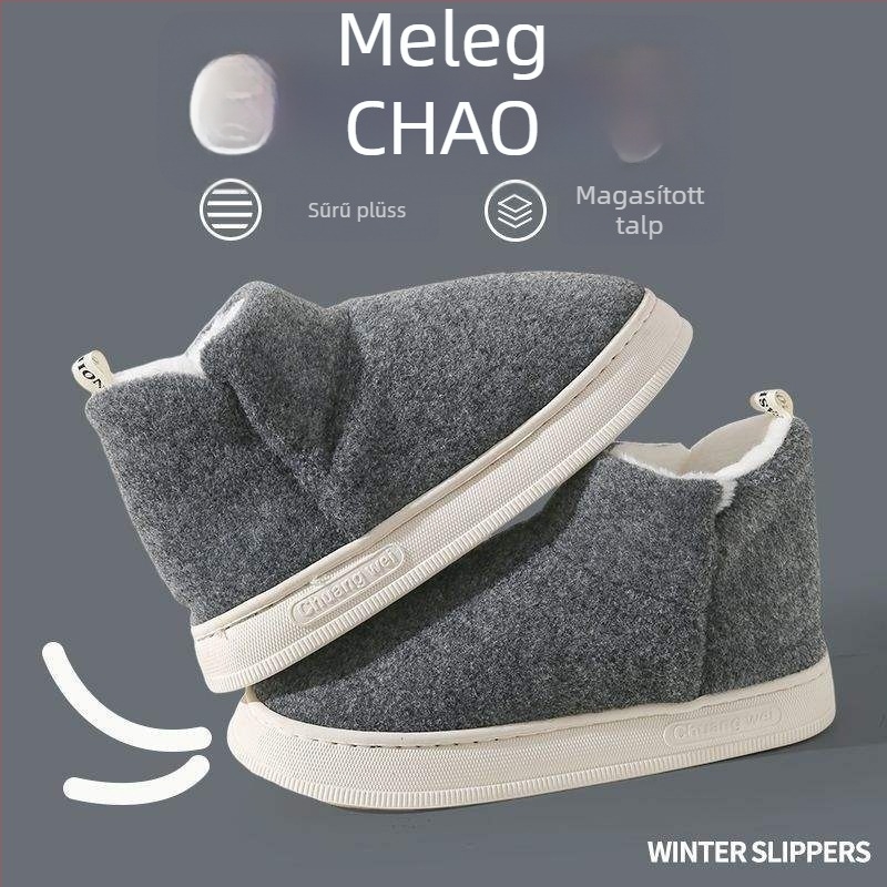 Férfi beltéri papucs sarokkal, fleece béléssel, csúszásmentes PVC talppal, velúr felső