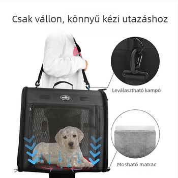Wakytu Kisállat szállító táska, nagy kapacitású, légáteresztő poliészterből, többállat kapcsolható, vállon hordható, autóba szerelhető