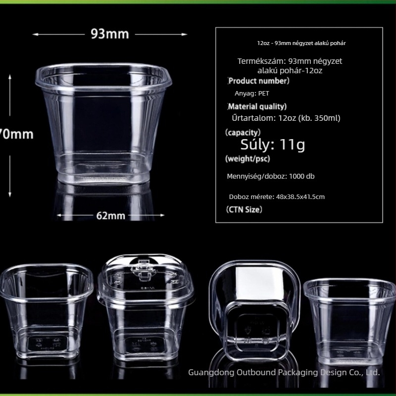 Pet93 négyzet alakú egyszer használatos tejteás pohár, 10–24 oz