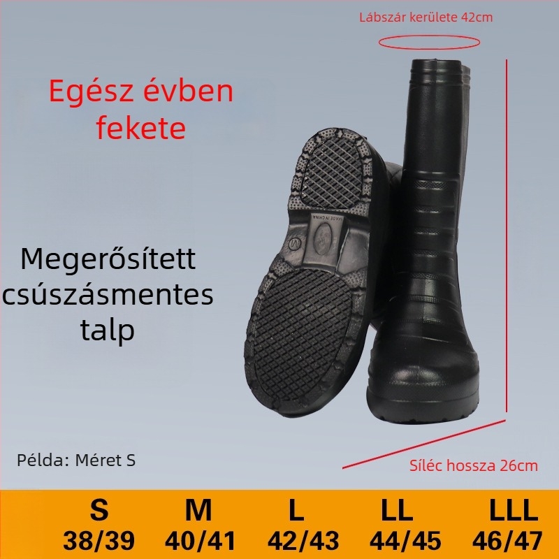 EVA esőcsizmák fleece bélésével a melegért, magas szár, csúszásmentes talp
