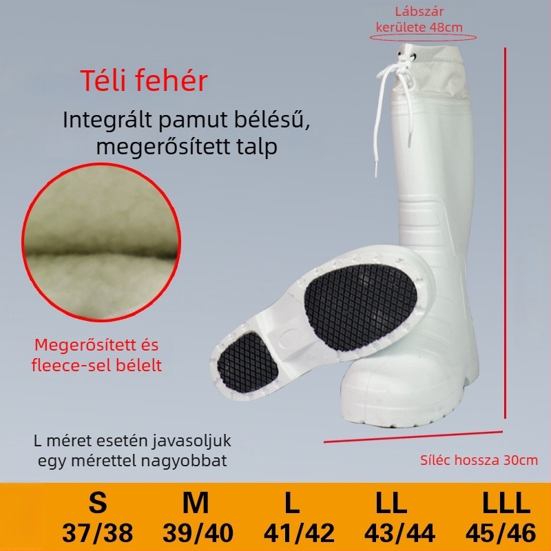 EVA esőcsizmák fleece bélésével a melegért, magas szár, csúszásmentes talp