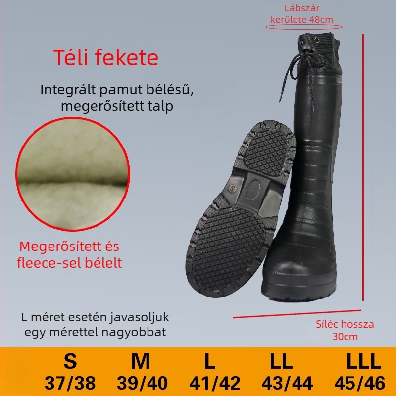 EVA esőcsizmák fleece bélésével a melegért, magas szár, csúszásmentes talp