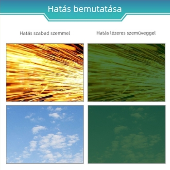 Védő szemüveg lézer- és fényvédelmi célokra, PC keret, 200–2000 nm tartomány, fényáteresztés 10–45%, GB30863/EN207