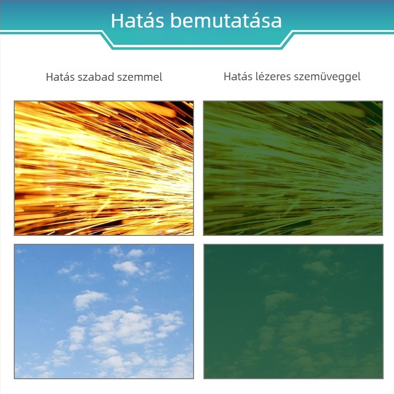 Védő szemüveg lézer- és fényvédelmi célokra, PC keret, 200–2000 nm tartomány, fényáteresztés 10–45%, GB30863/EN207