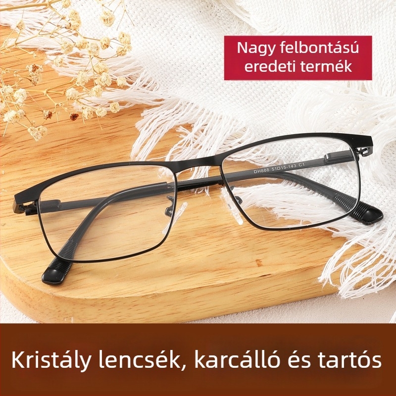 Donghai kristályos olvasószemüveg férfiaknak - vintage teljeskeret, fém keret, kényelmes, kopásálló, UV-védelem a szemeknek