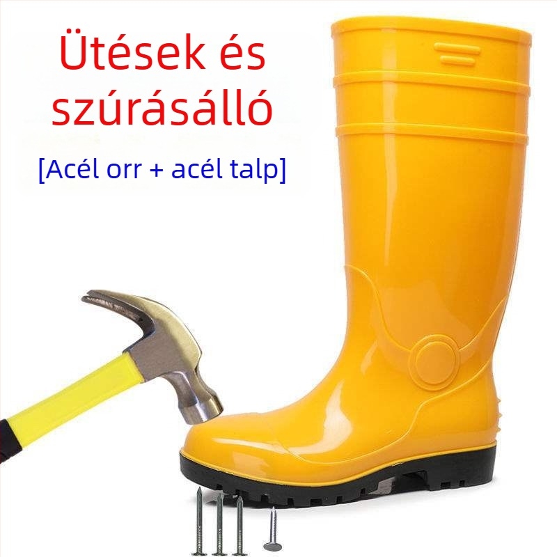 Férfi acélorrú esőcsizma, magas szárú, PVC felsőrész, vízálló és csúszásmentes