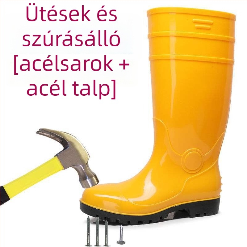 Férfi acélorrú esőcsizma, magas szárú, PVC felsőrész, vízálló és csúszásmentes