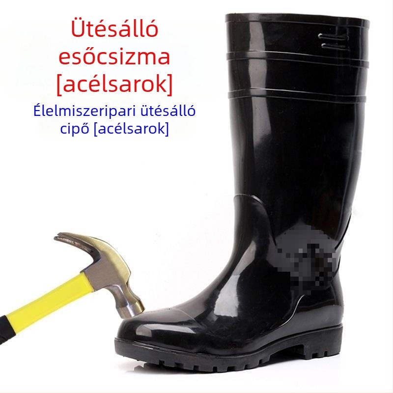 Férfi acélorrú esőcsizma, magas szárú, PVC felsőrész, vízálló és csúszásmentes