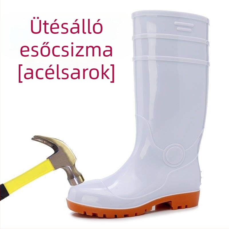 Férfi acélorrú esőcsizma, magas szárú, PVC felsőrész, vízálló és csúszásmentes