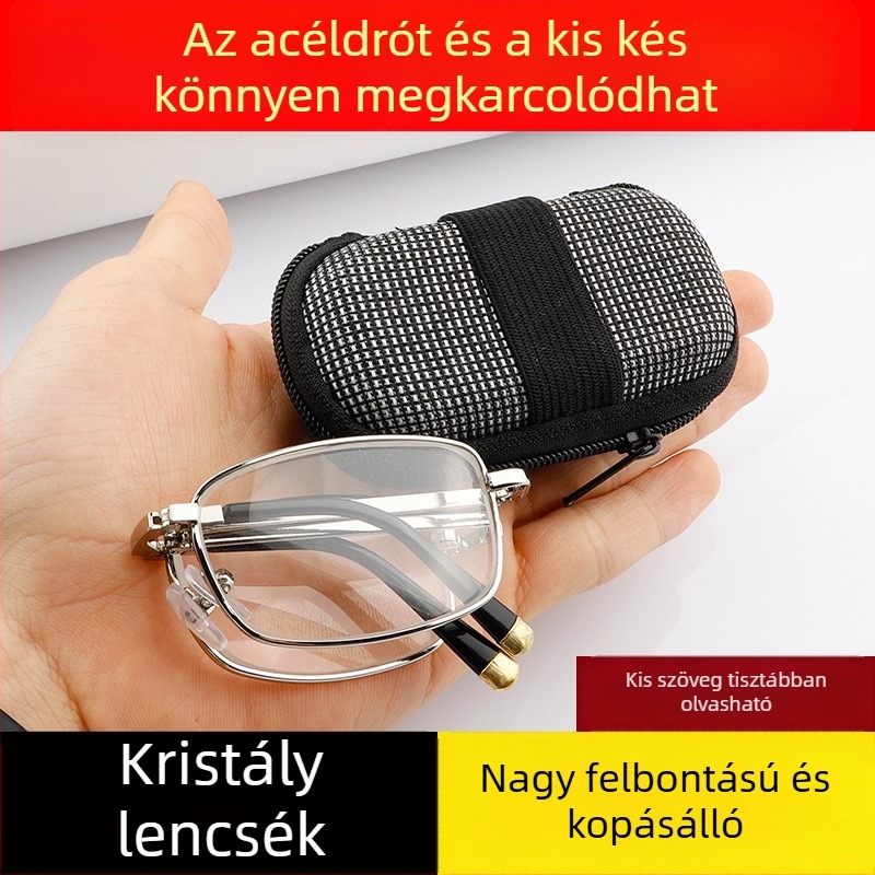 Összecsukható kristályüveg olvasószemüveg időseknek – HD minőség, prémium, uniszex, zsebméretű, hordozható