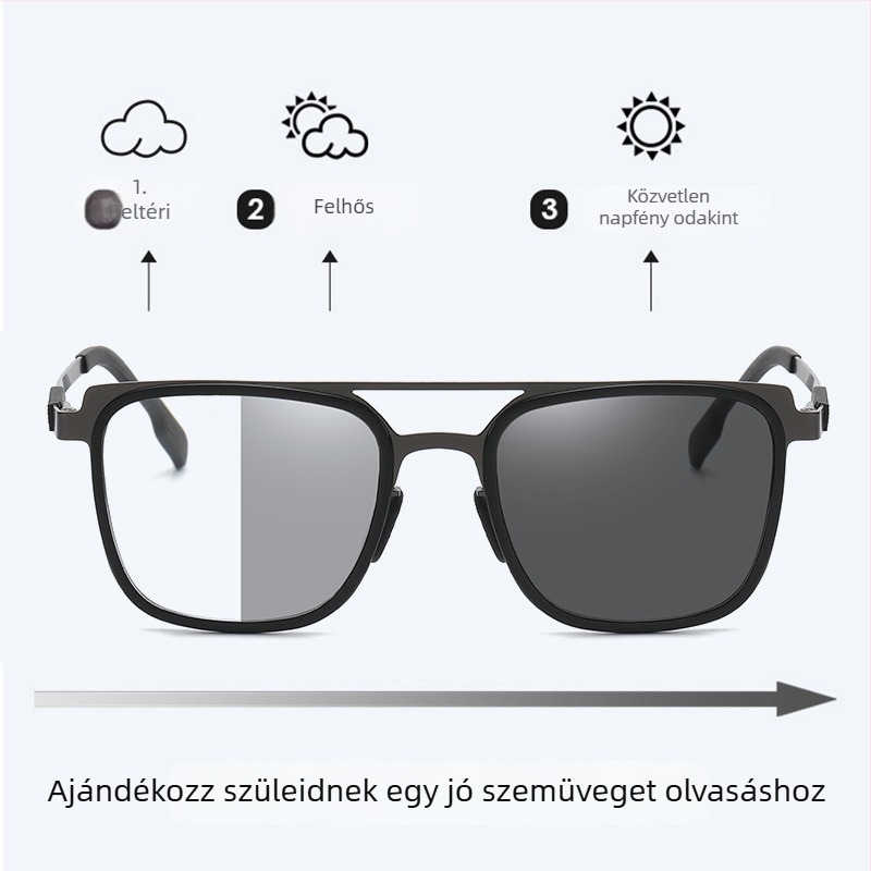 Fotokromos presbyopiás szemüveg férfiaknak automata zoommal, progresszív multifokális, közelre és távolra, nagy keret, négyzet alakú