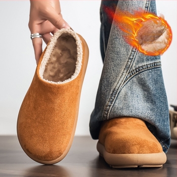 Férfi papucs téli fleece béléses, melegen tartó, vastag kialakítású, Slip-On, PVC talppal
