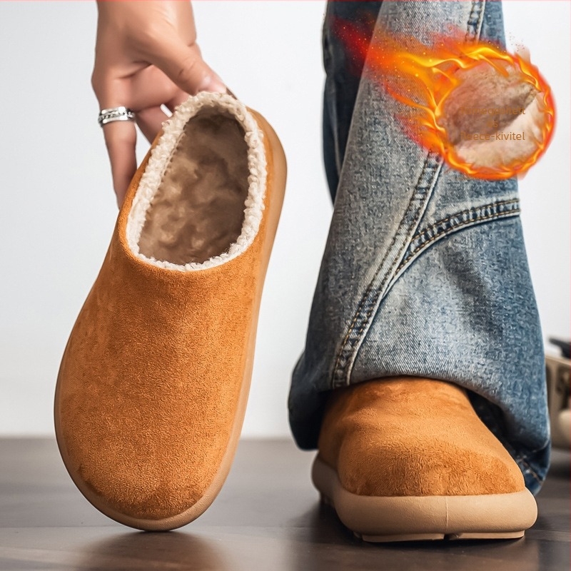 Férfi papucs téli fleece béléses, melegen tartó, vastag kialakítású, Slip-On, PVC talppal