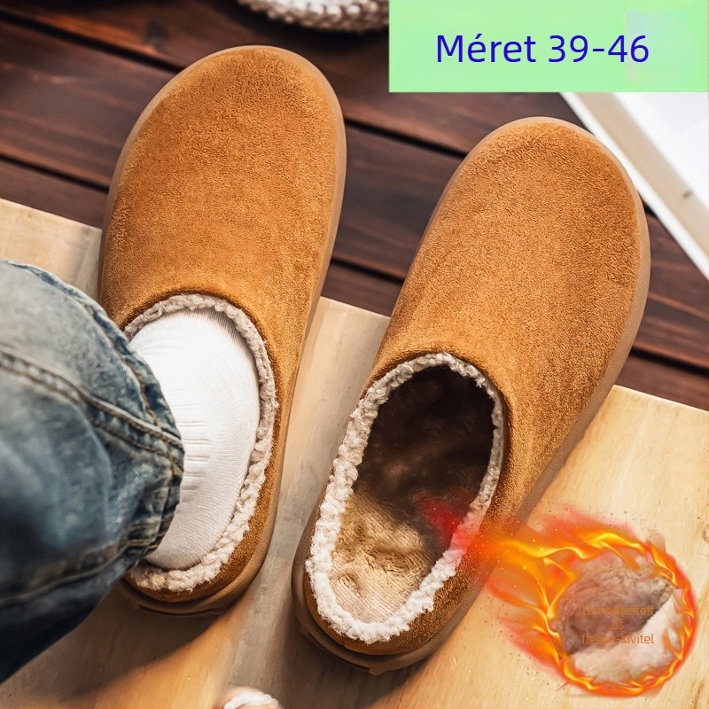 Férfi papucs téli fleece béléses, melegen tartó, vastag kialakítású, Slip-On, PVC talppal