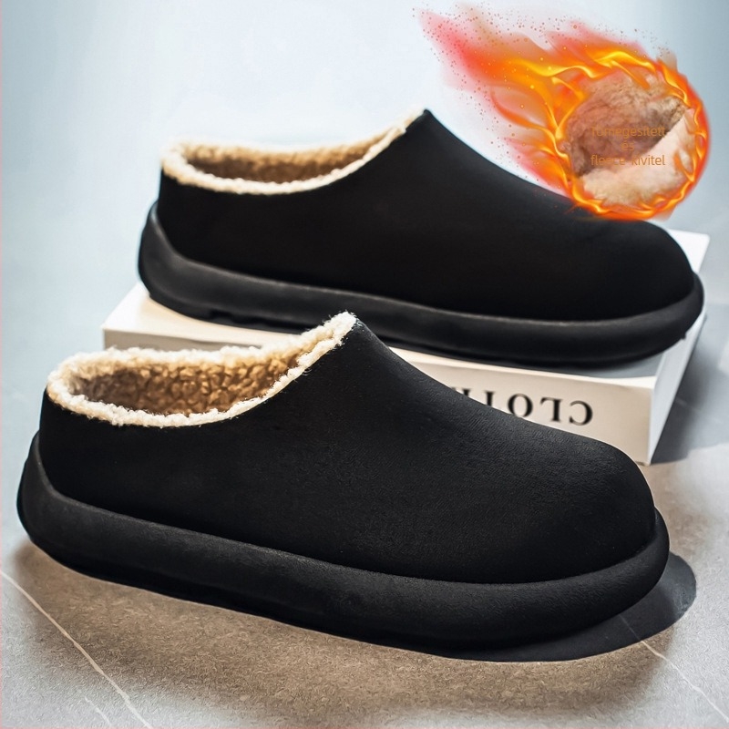 Férfi papucs téli fleece béléses, melegen tartó, vastag kialakítású, Slip-On, PVC talppal