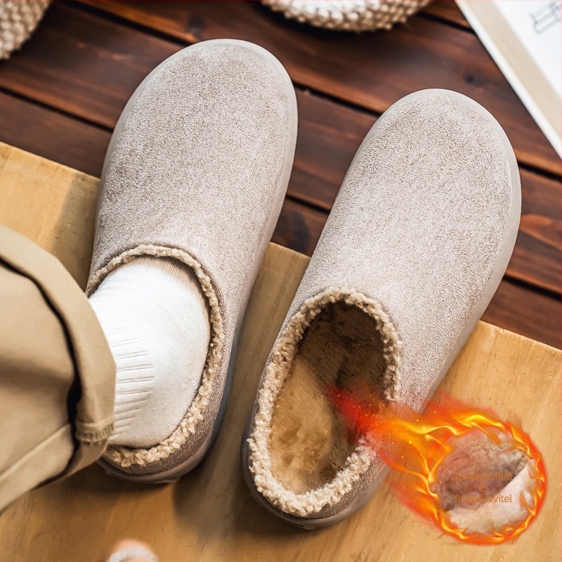 Férfi papucs téli fleece béléses, melegen tartó, vastag kialakítású, Slip-On, PVC talppal