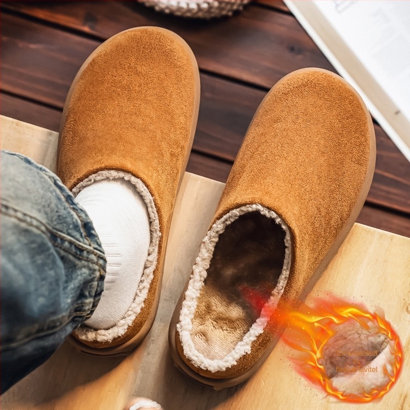 Férfi papucs téli fleece béléses, melegen tartó, vastag kialakítású, Slip-On, PVC talppal