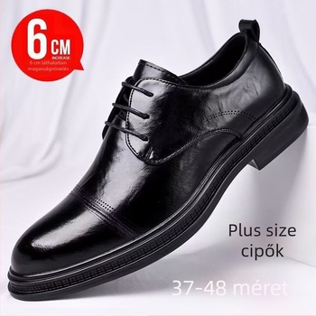 Férfi bőrcipő magasságnövelő funkcióval, split bőr felsőrésszel, gumírozott talppal, fűzős záródású, üzleti és hétköznapi viselethez
