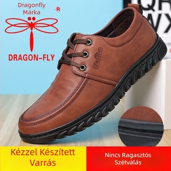 Dragonfly márkájú férfi bőrcipő, mindennapi viselet, lélegző bőr, puha talp, üzleti stílusú, kényelmes munkába járó cipő középkorú férfiaknak