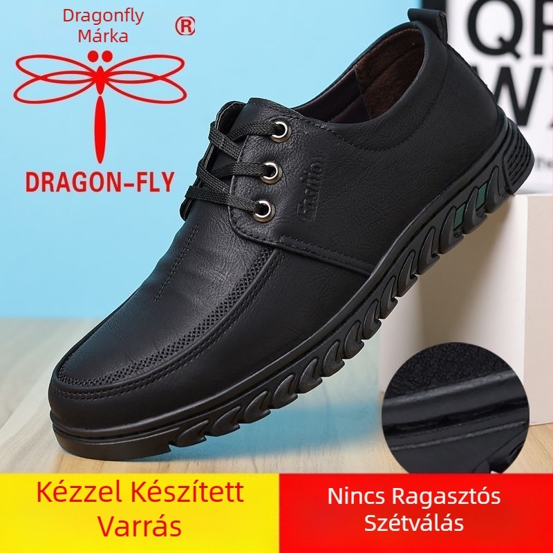 Dragonfly márkájú férfi bőrcipő, mindennapi viselet, lélegző bőr, puha talp, üzleti stílusú, kényelmes munkába járó cipő középkorú férfiaknak