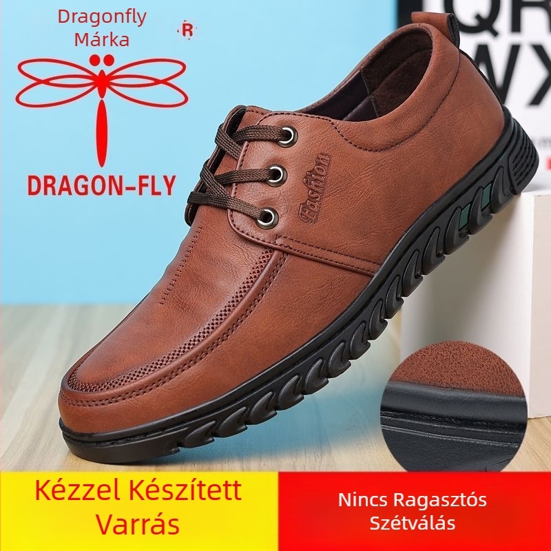 Dragonfly márkájú férfi bőrcipő, mindennapi viselet, lélegző bőr, puha talp, üzleti stílusú, kényelmes munkába járó cipő középkorú férfiaknak