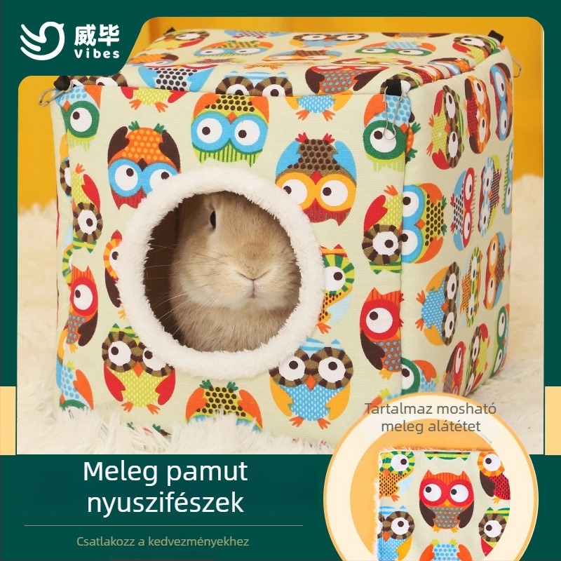 Téli nyuszifészek – Weibi, külső sűrű vászon, belső pamutszigetelés és arkít Velúr bélés, levehető és mosható, harapás elleni védelem