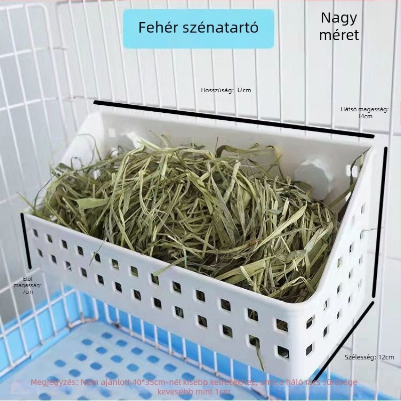 Kisállat etető tál beépített fűtartóval, nagy kapacitású fűtartó, pazarlás elleni dizájn (Anyag: Műanyag; Eredet: Zhejiang; Kategória: Kisállat fészek)