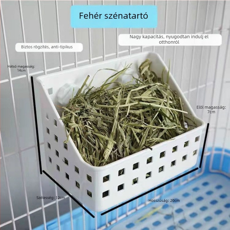 Kisállat etető tál beépített fűtartóval, nagy kapacitású fűtartó, pazarlás elleni dizájn (Anyag: Műanyag; Eredet: Zhejiang; Kategória: Kisállat fészek)