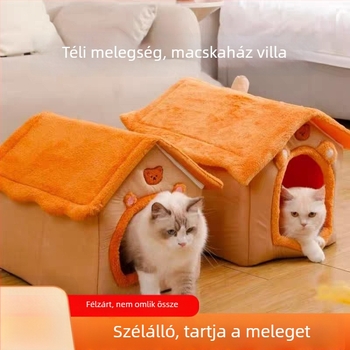 Macska fészek téli meleggel, kis méretű kutyáknak és nyulaknak, egész szezonban használható, levehető, mosható ház és matrac.