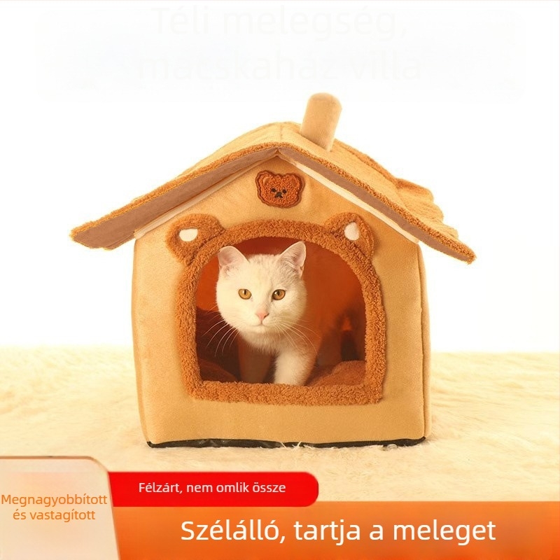 Macska fészek téli meleggel, kis méretű kutyáknak és nyulaknak, egész szezonban használható, levehető, mosható ház és matrac.