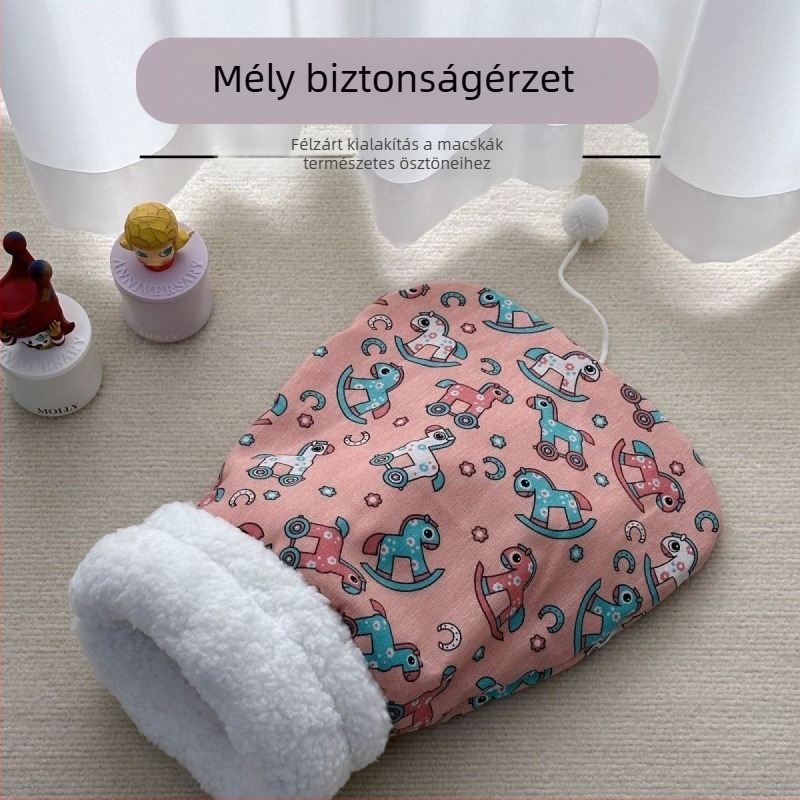 Meleg állat‑alvózsák báránygyapjú béléssel, macska odú lyukkal és fél-zárt kölyökkutyaágy