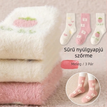 Gyerekek téli zoknik Strawberry Mink Fleece-sel — Akril anyagú, vastag, rajzfilm mintás, 3–8 éveseknek