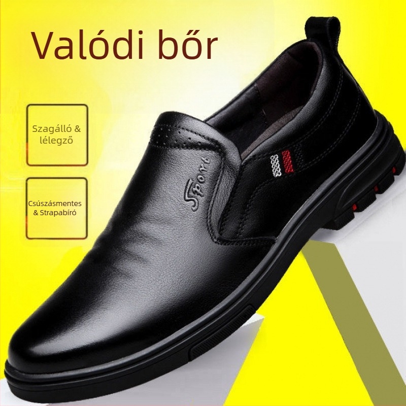 Férfi mindennapi mokaszín valódi marhabőrből, PU bélés, slip-on, gumírozott talppal