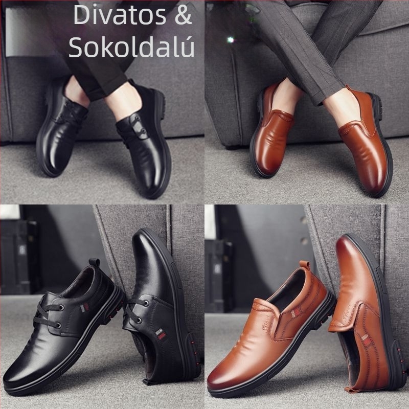 Férfi mindennapi mokaszín valódi marhabőrből, PU bélés, slip-on, gumírozott talppal